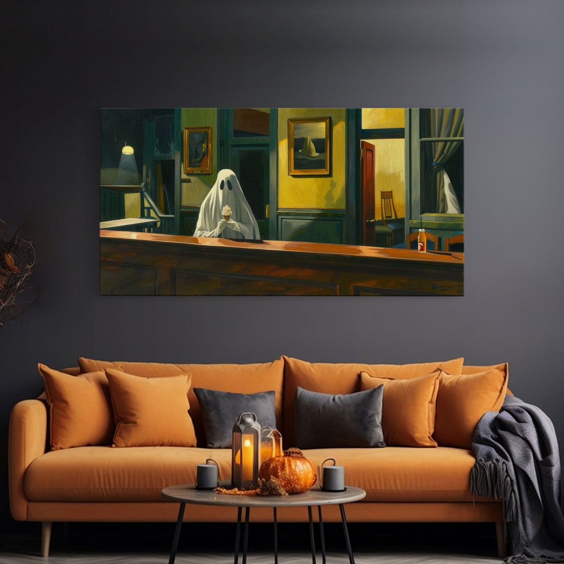 Ghost Eating Ice Cream At Haunted Diner Funny Halloween Art Print - Image 3