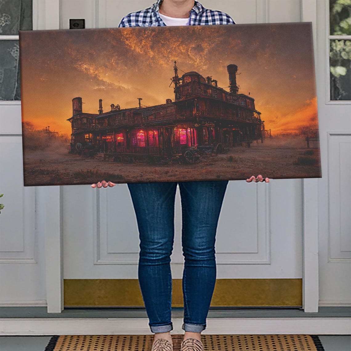 Dystopian Steampunk Wild West Mashup Abandoned Wild West Saloon Art Print Ready To Hang Wall Art - Image 4