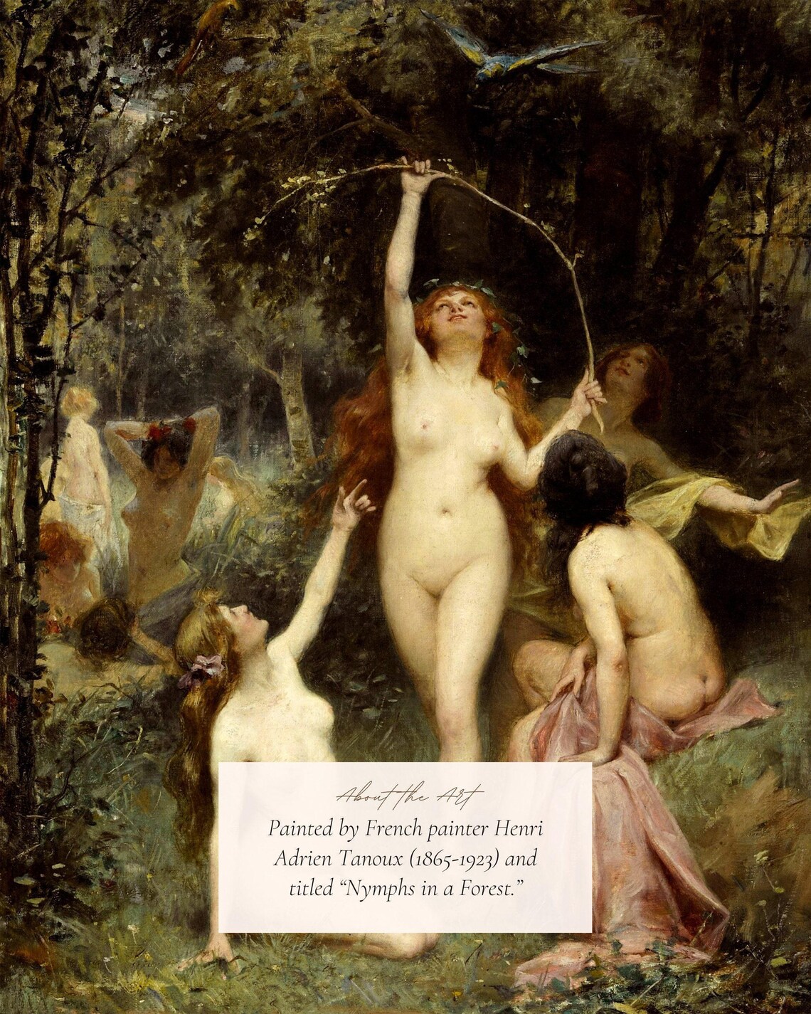 Antique Nymphs in the Forest, Vintage Art Print - Image 2