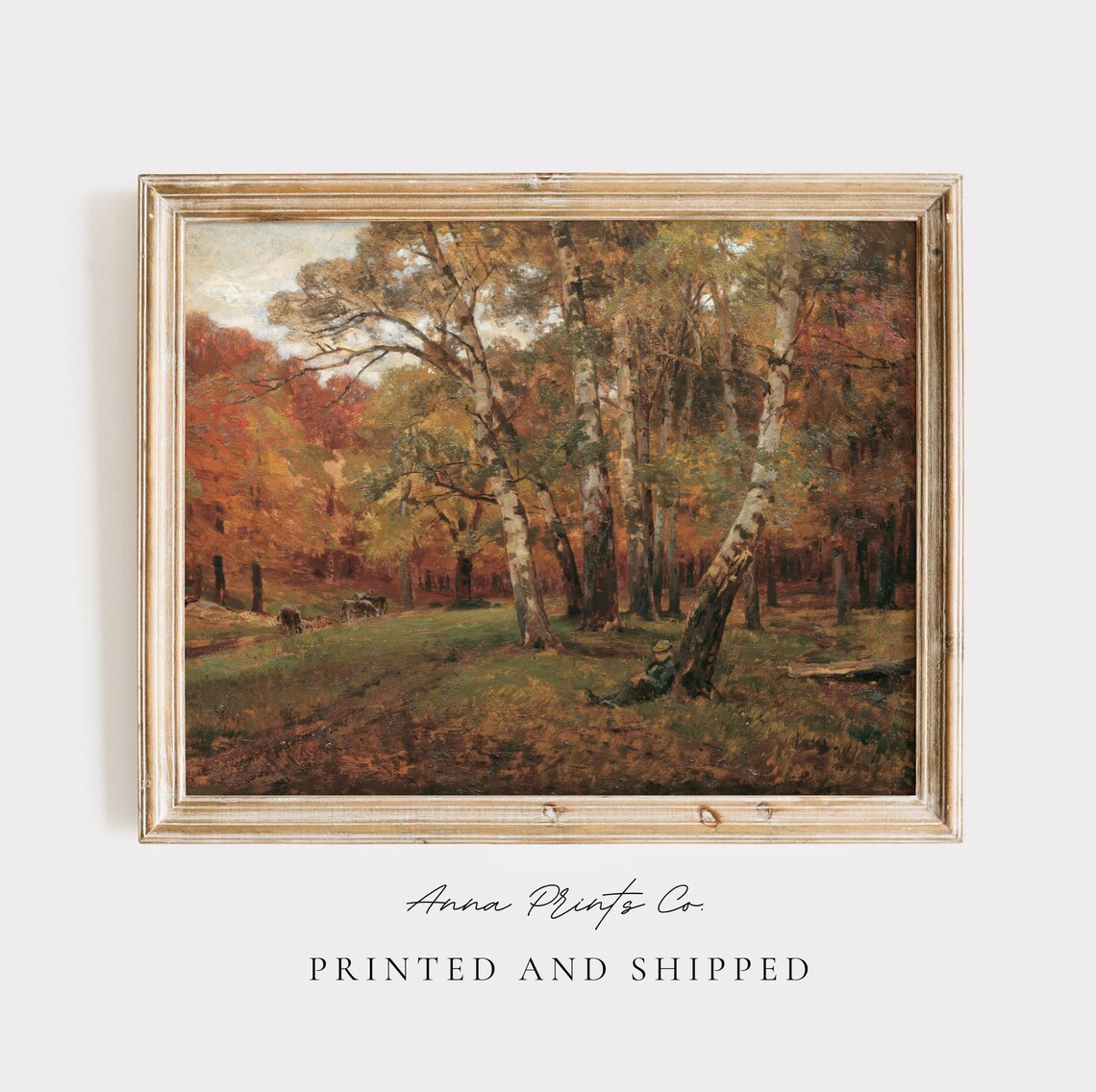 Rustic Autumn Forest Landscape, Vintage Farmhouse Art Print