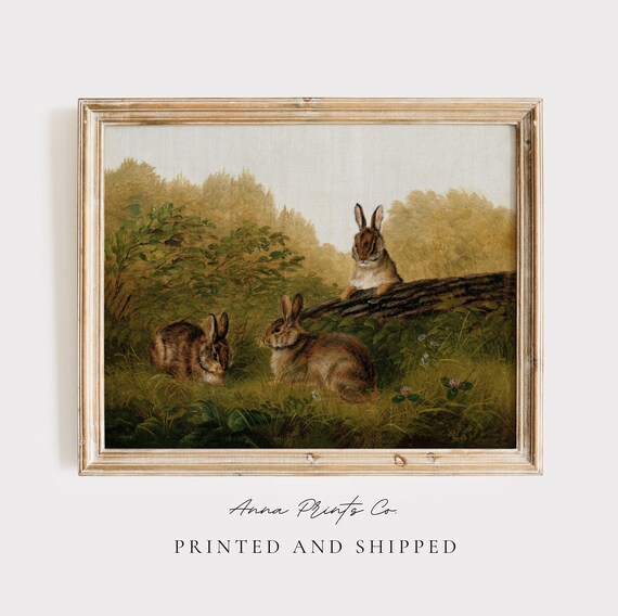 Vintage Rabbit Painting, Easter Cottagecore Art Print