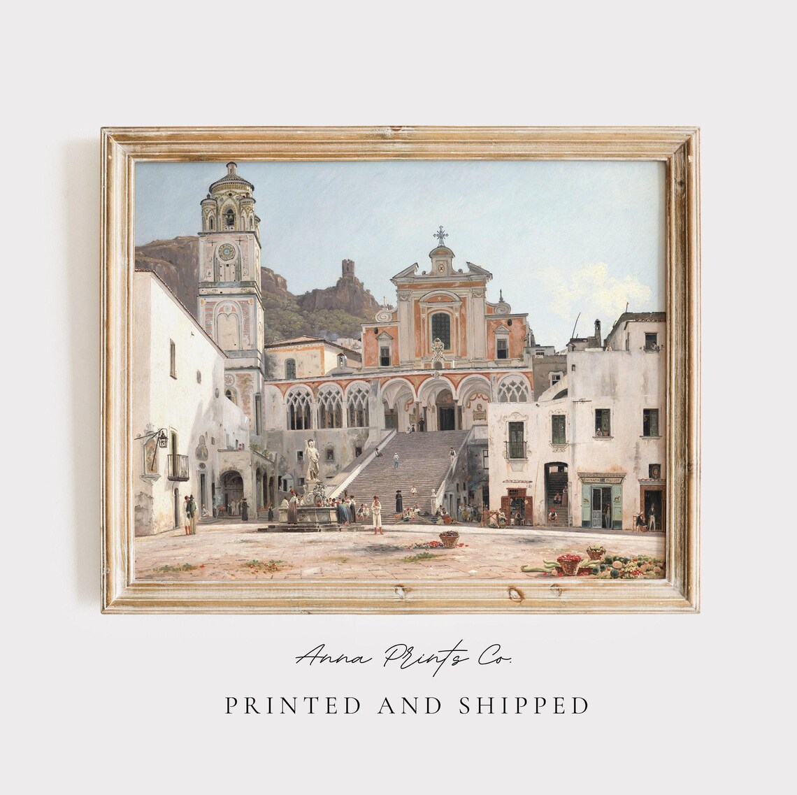 Amalfi Italy Vintage Cityscape, Mediterranean Art Print