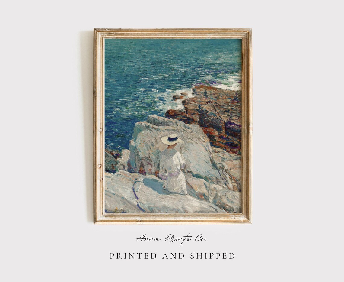 Woman on Rocky Coast, Vintage Childe Hassam Art Print