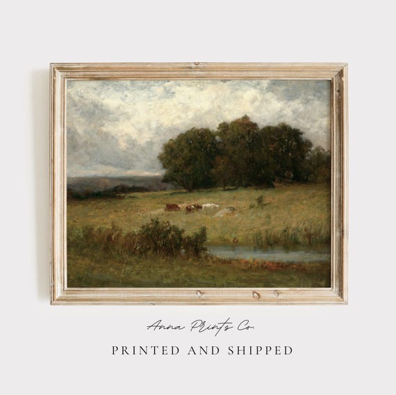 Cattle Grazing in a Field, Victorian Landscape Art Print
