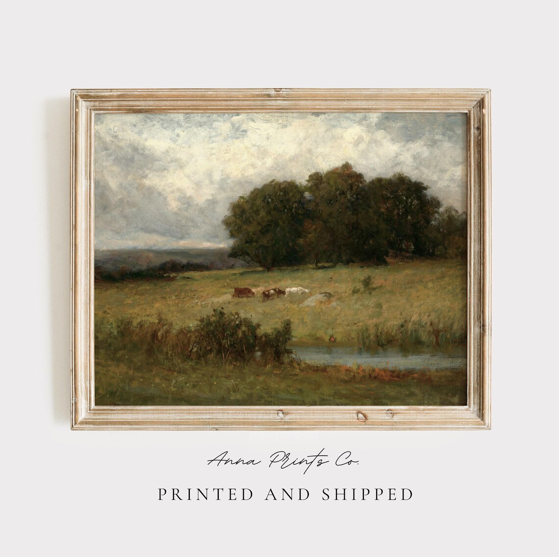 Cattle Grazing in a Field, Victorian Landscape Art Print