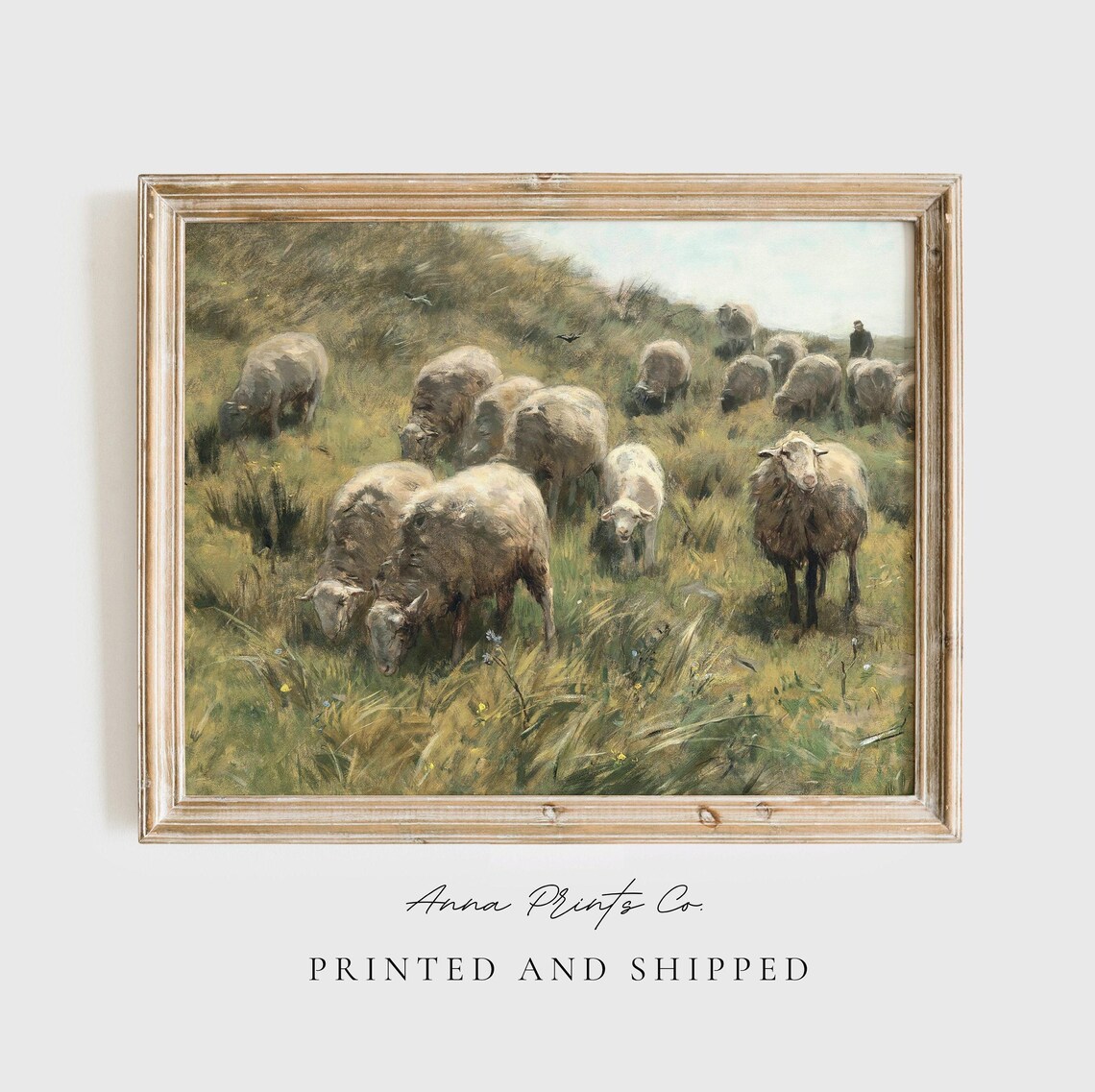 Sheep Grazing Victorian Landscape, Vintage Art Print
