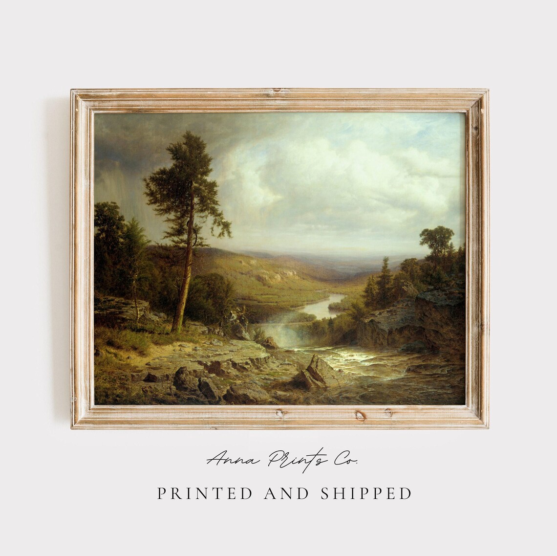 Vintage Moody River Landscape Art Print, Farmhouse