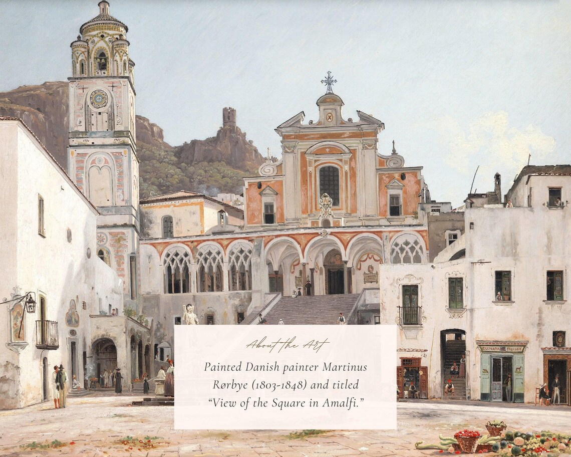 Amalfi Italy Vintage Cityscape, Mediterranean Art Print - Image 2