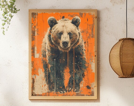 Grizzly Bear Boho Style Animal Wall Art