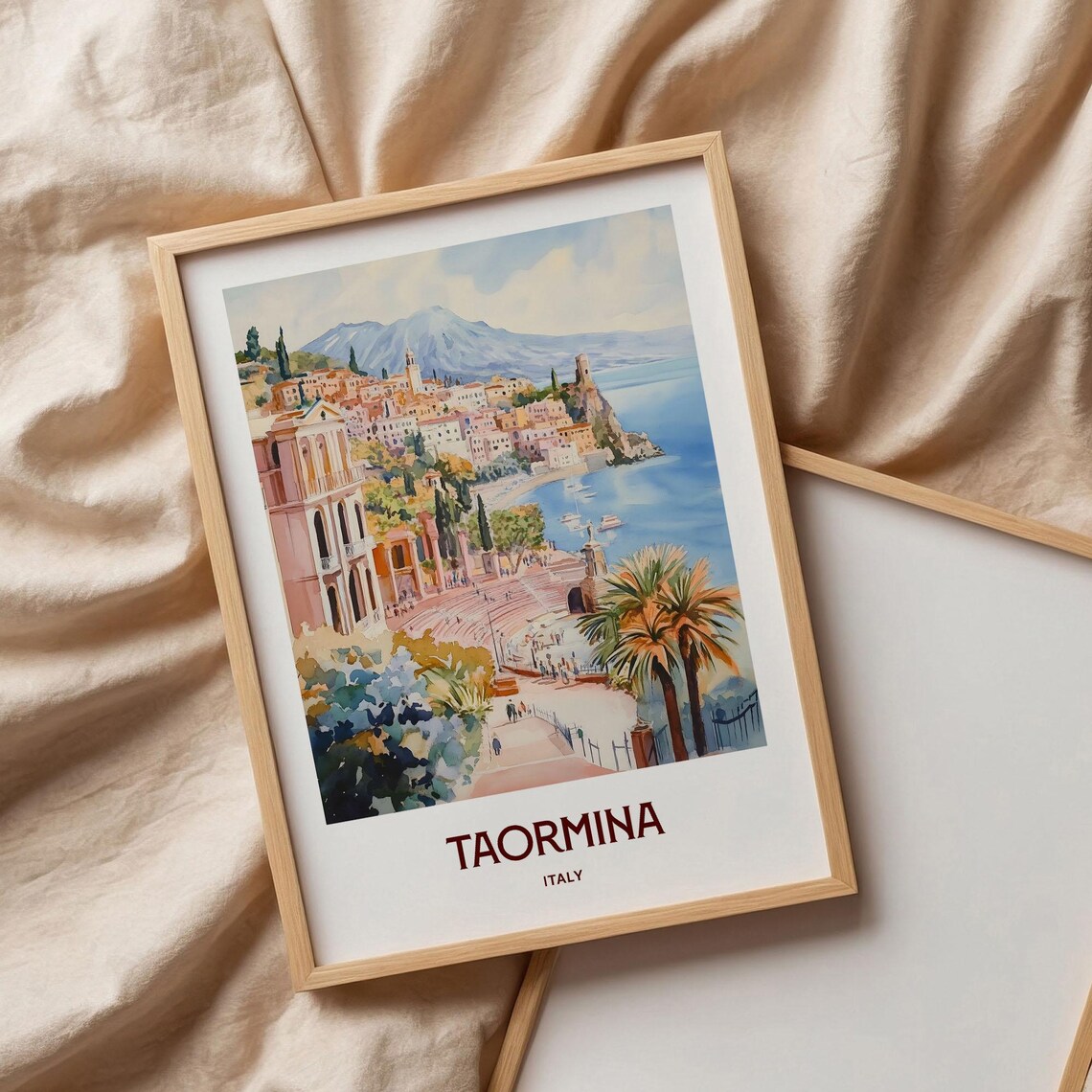 Taormina Sicily Ancient Theatre Coast Italy Watercolor Travel Poster - Image 3