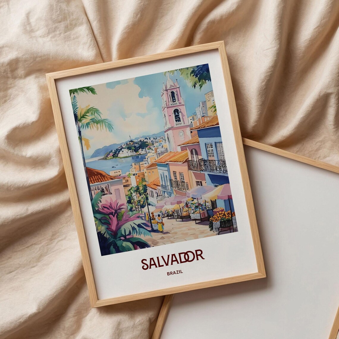 Salvador Brazil Colonial Street Market Church Watercolor City Poster - Image 3