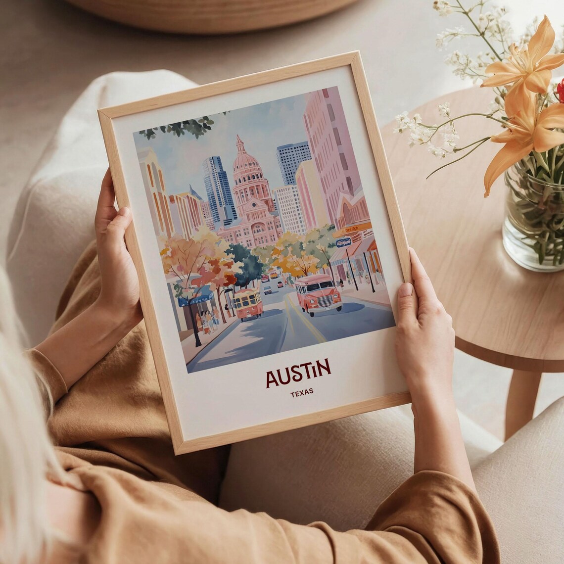 Austin Texas Capitol Building Downtown Street Watercolor Travel Poster - Image 5