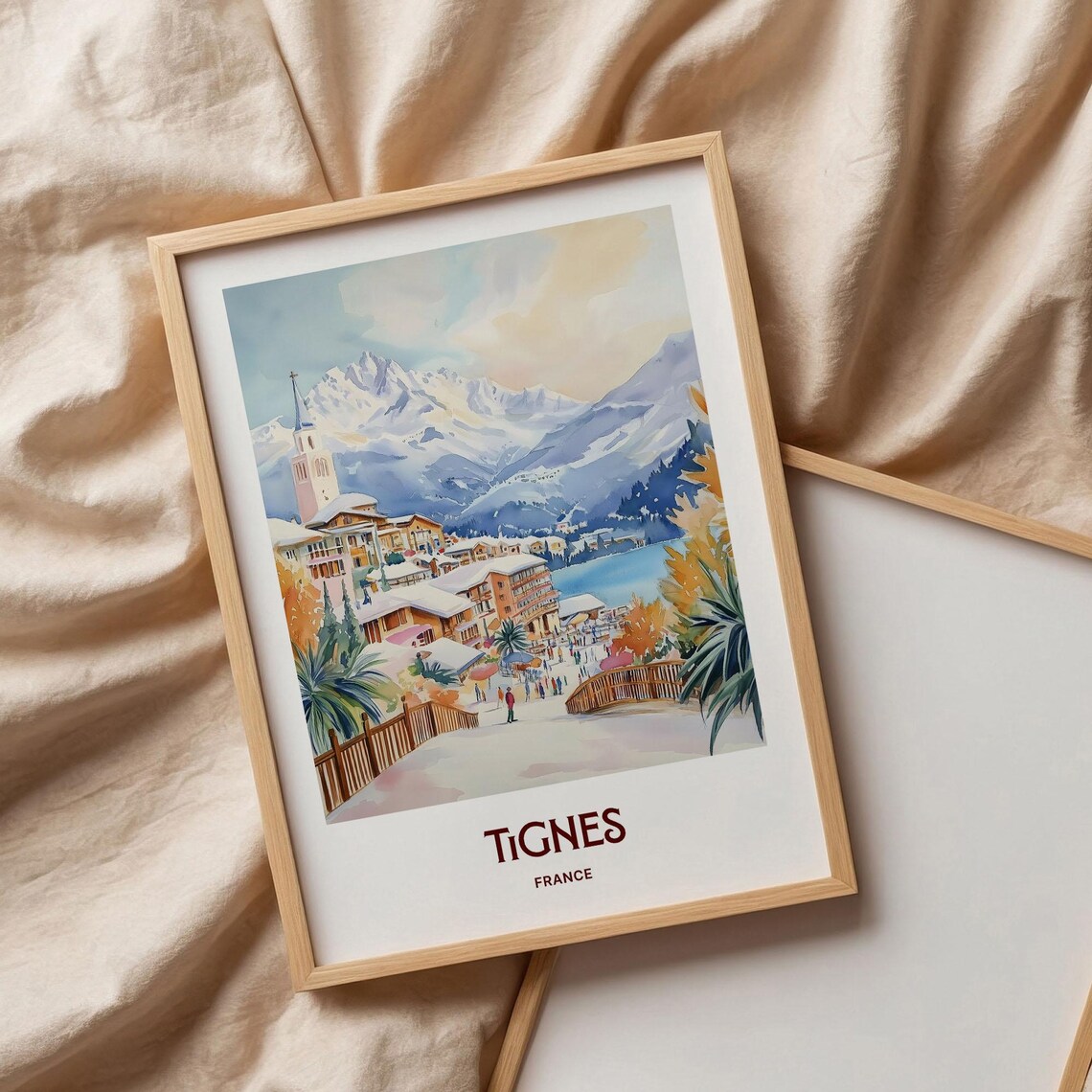 Tignes France Snowy Watercolor Alpine Ski Resort Village Poster - Image 3