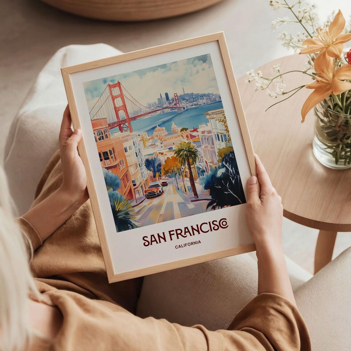 San Francisco California Golden Gate Bridge Watercolor Travel Poster - Image 5