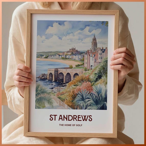 St Andrews Golf Club Print Custom Text Art Scotland Wall Decor Minimalist Cityscape Personalized Gift Retro Illustration C35 239