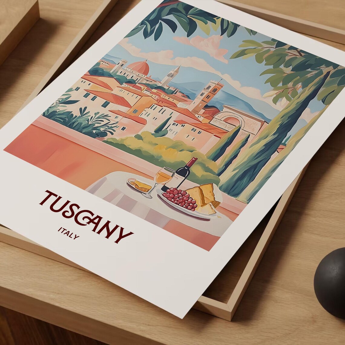 Tuscany Italy Tuscan Hill Town Wine and Cheese Table Art Poster - Image 2