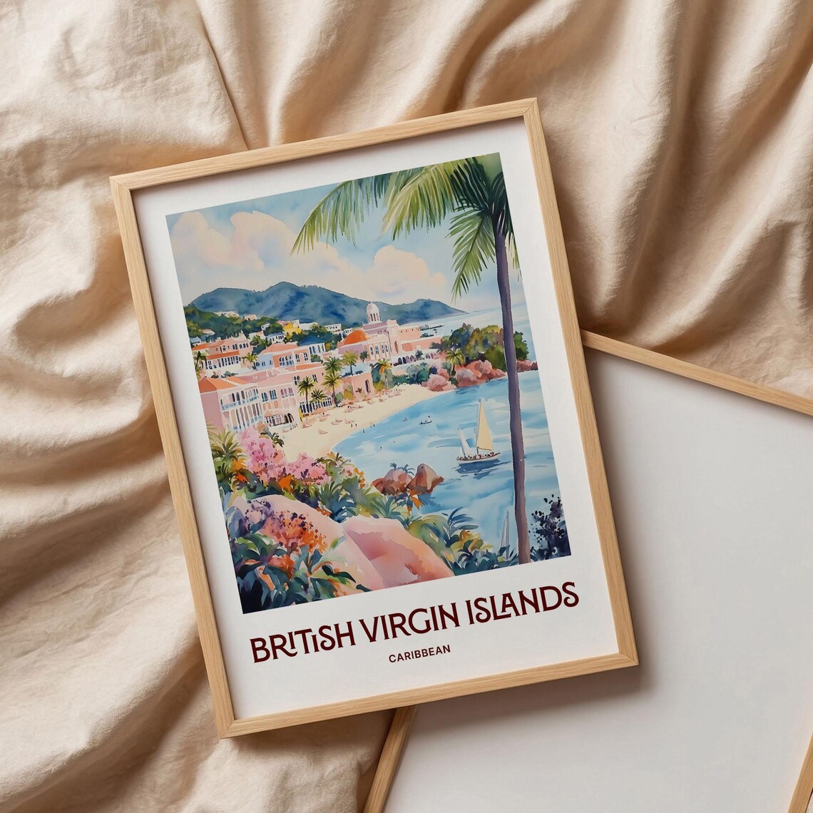 British Virgin Islands Caribbean Sailboat Beach Watercolor Island Poster - Image 3
