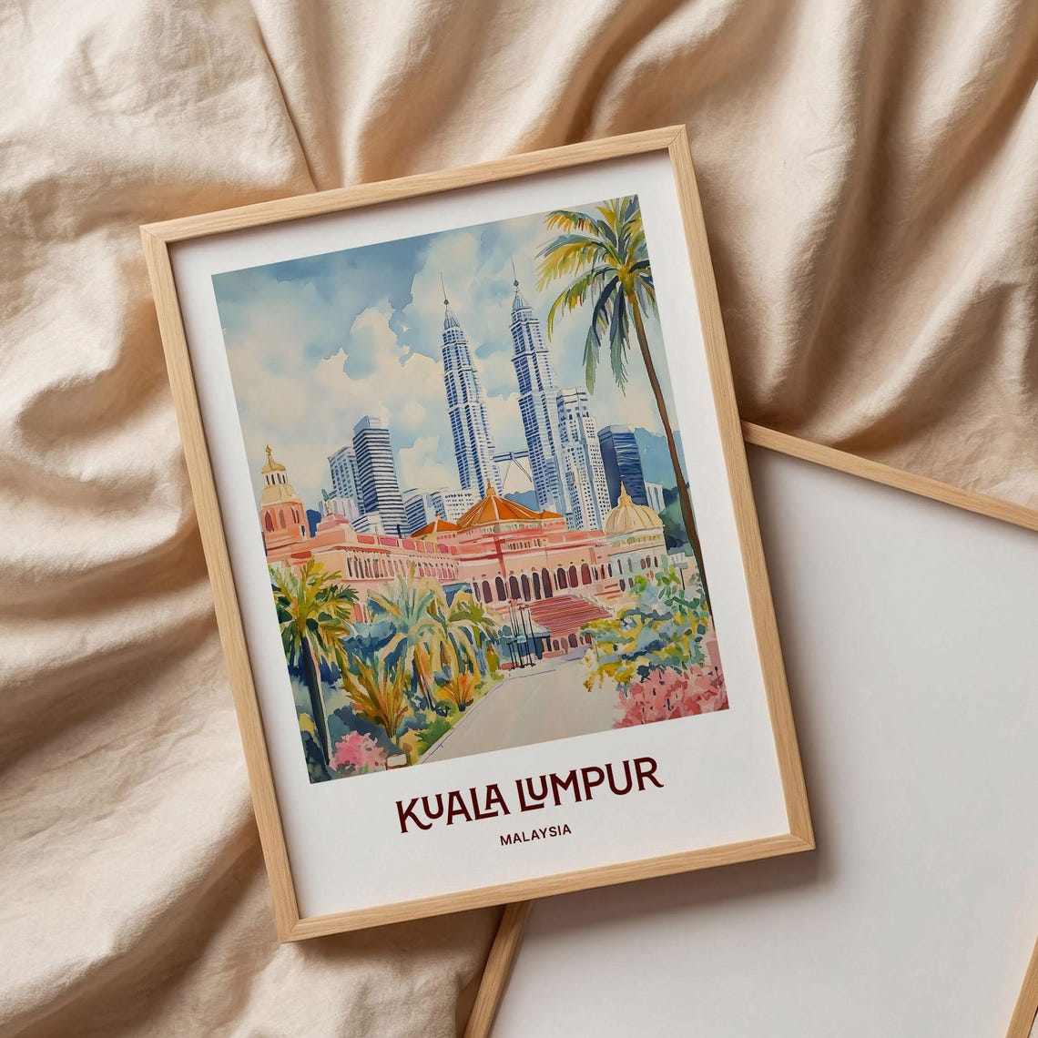 Kuala Lumpur Malaysia Petronas Towers Skyline Watercolor Travel Poster - Image 3