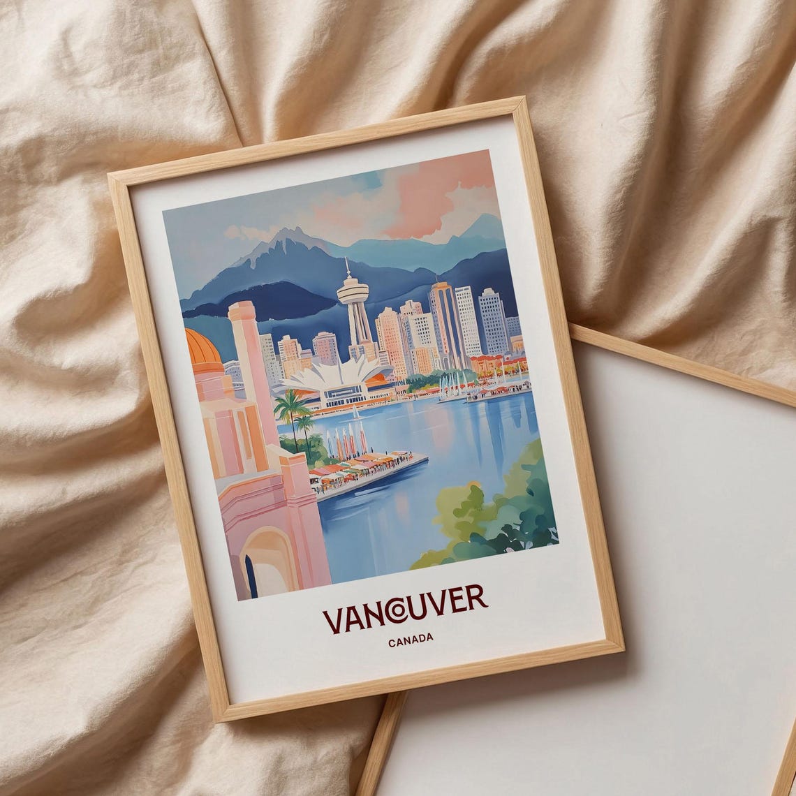 Vancouver Canada Harbor Skyline Mountain Reflection Scene Poster - Image 3