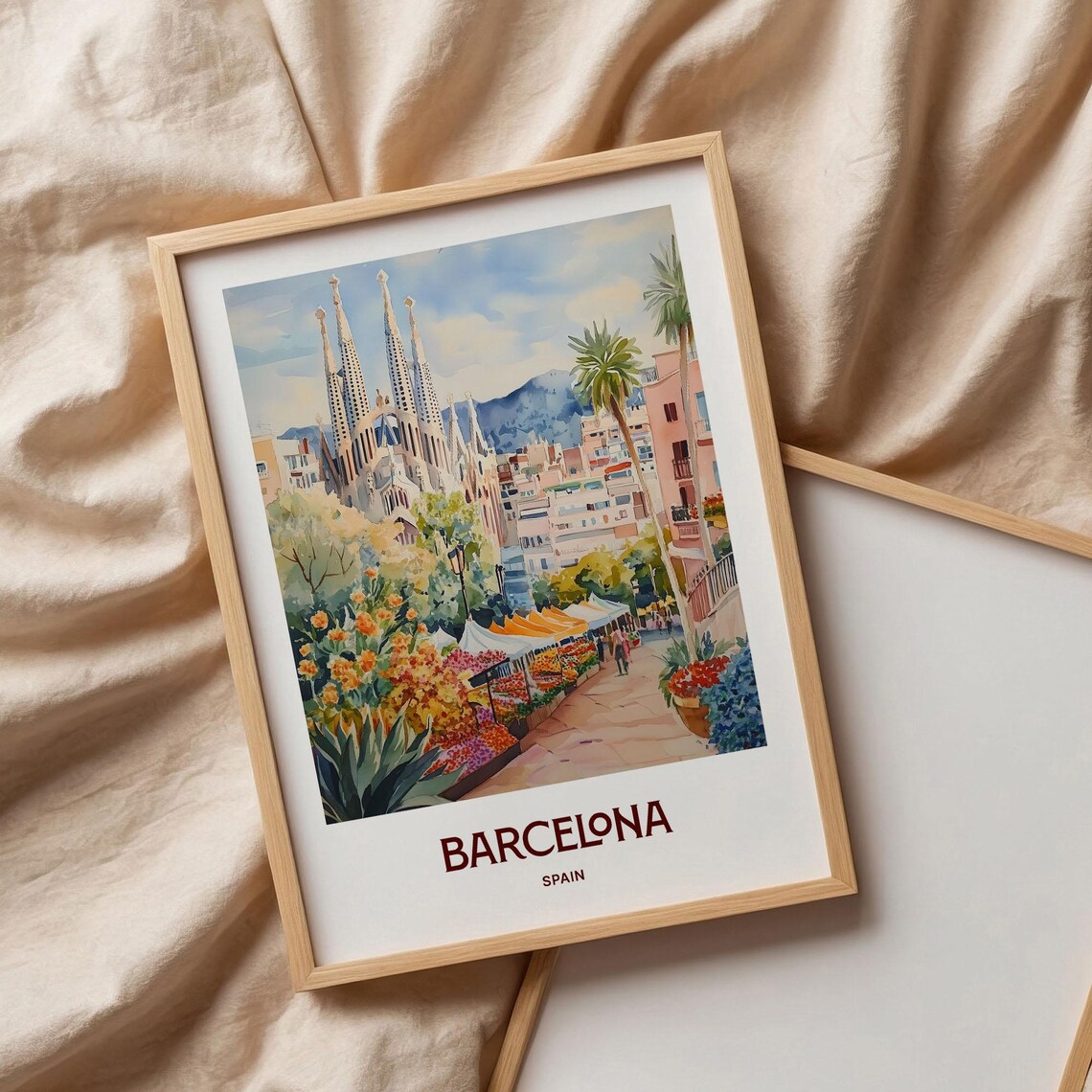 Barcelona Spain Sagrada Familia Pastel Watercolor Travel Poster - Image 3
