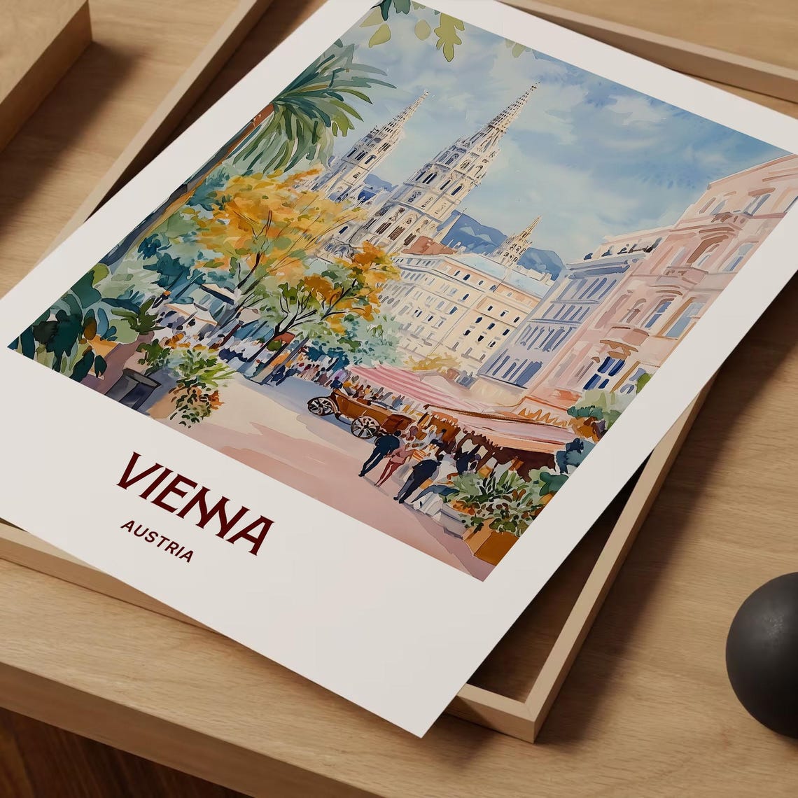 Vienna Austria Watercolor Cathedral Grand Street Scene Poster - Image 2