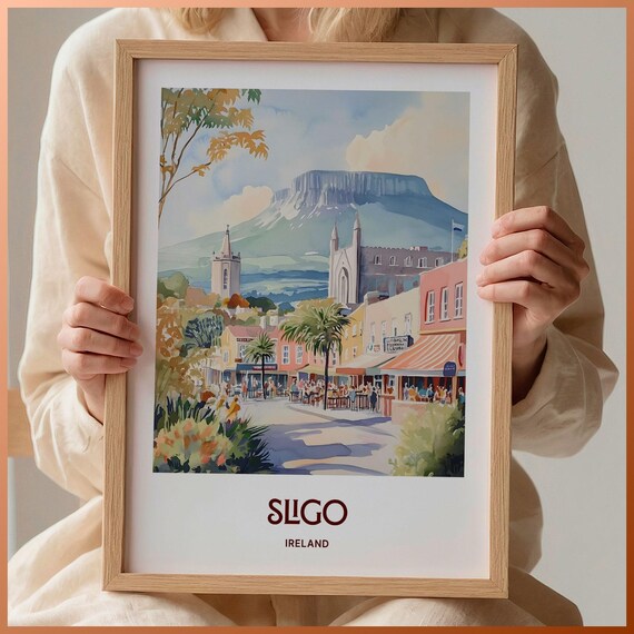 Sligo Ireland Benbulben Mountain Watercolor Retro Travel Poster