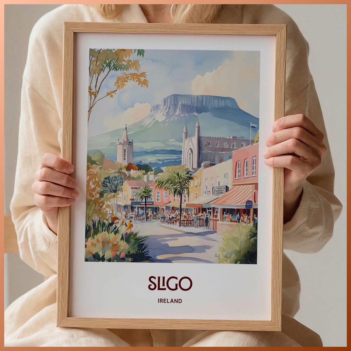 Sligo Ireland Benbulben Mountain Watercolor Retro Travel Poster