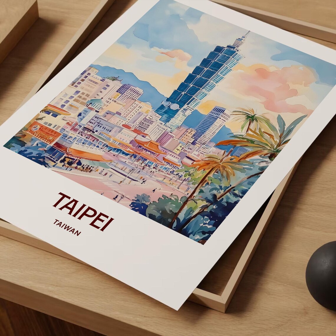 Taipei Taiwan Skyscraper Skyline Watercolor Cityscape Travel Poster Art - Image 2