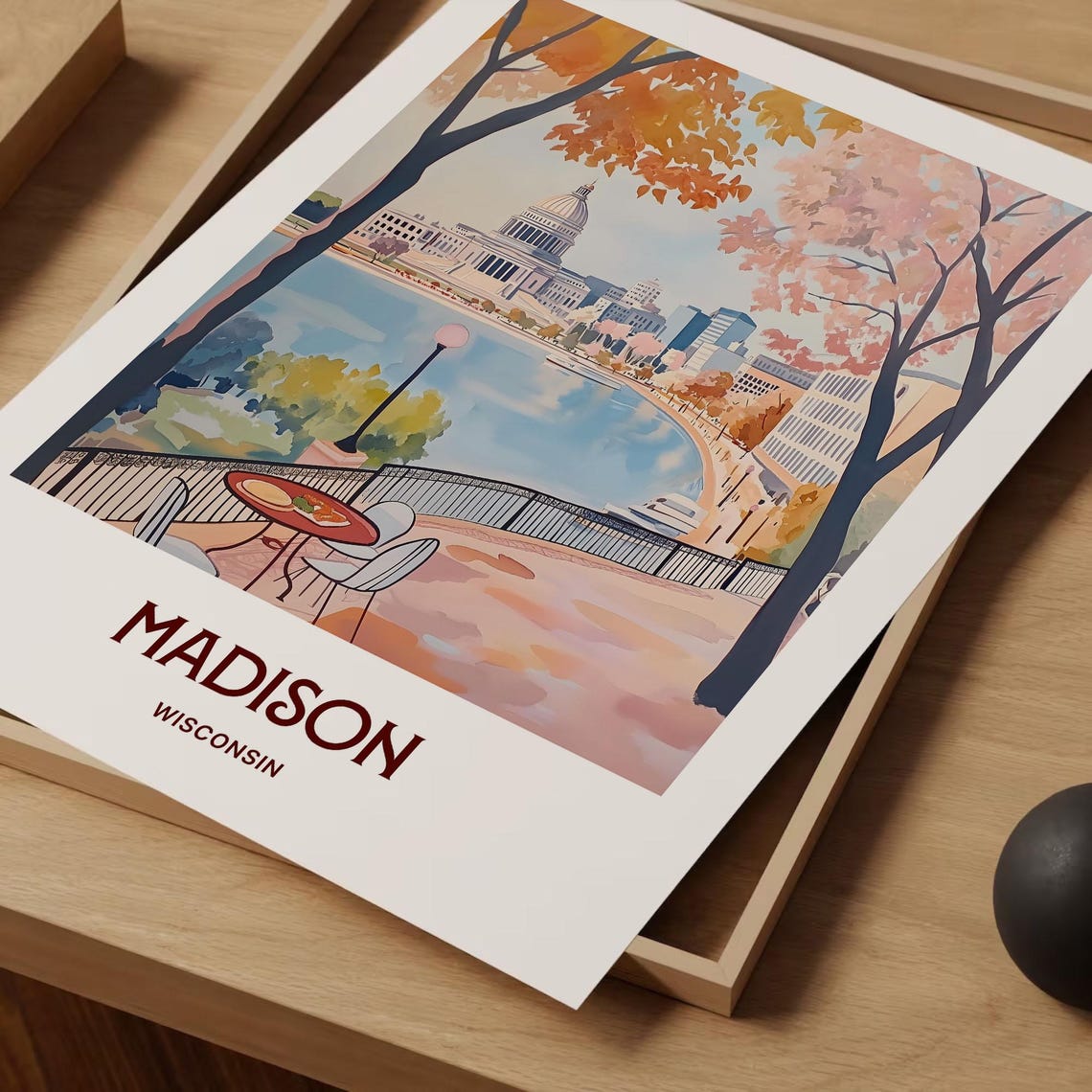 Madison Wisconsin Capitol Building Over Lake Autumn Trees Poster - Image 2