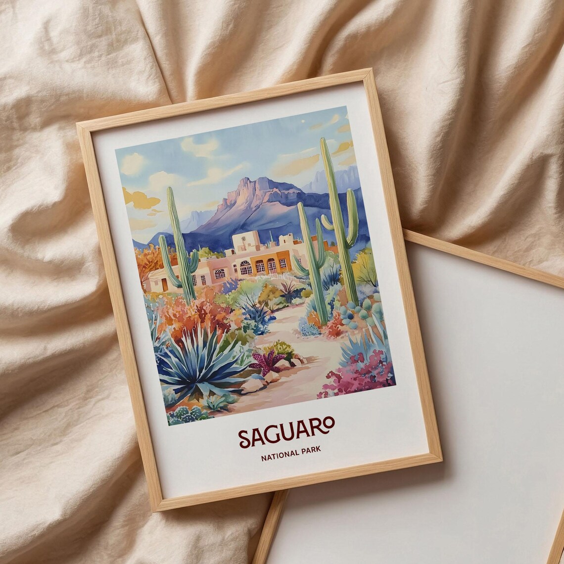Saguaro National Park Arizona Desert Cacti Watercolor Travel Poster Art - Image 3