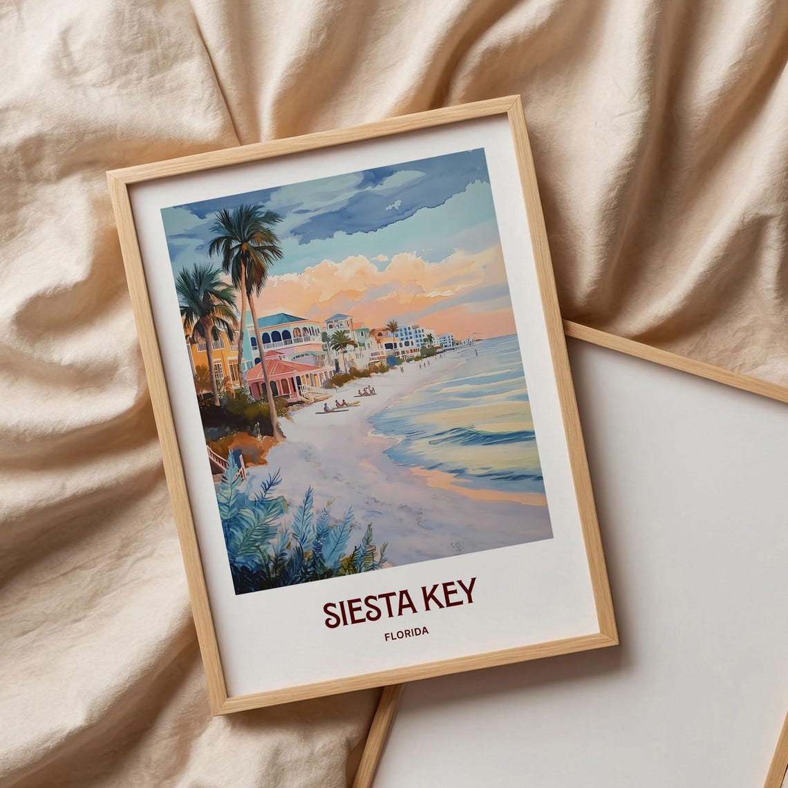 Siesta Key Florida Beach Sunset Watercolor Coastal Travel Poster - Image 3