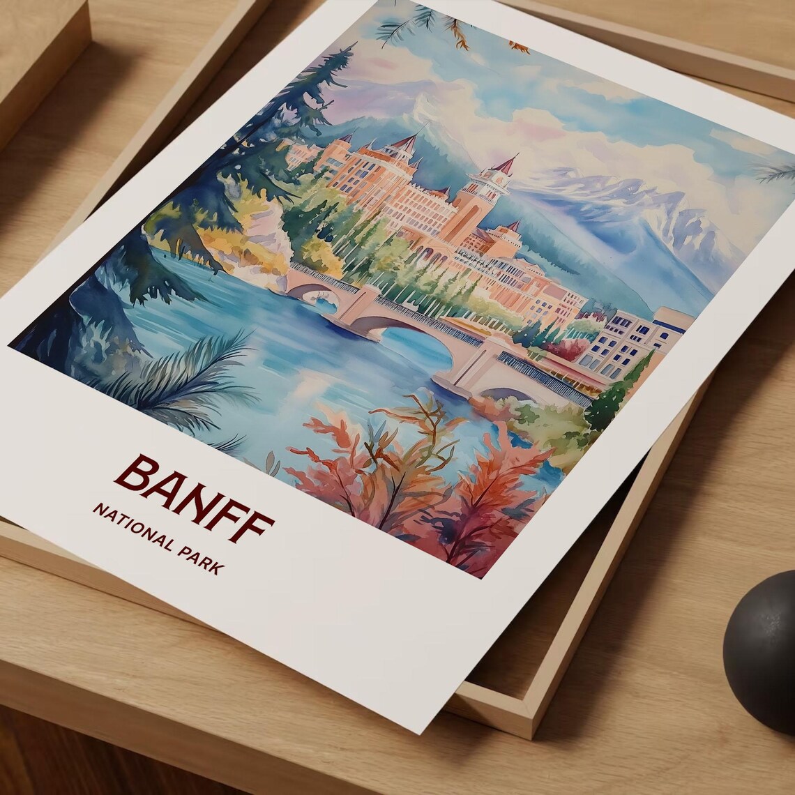 Banff National Park Pastel Mountain Lake Hotel Landscape Poster - Image 2