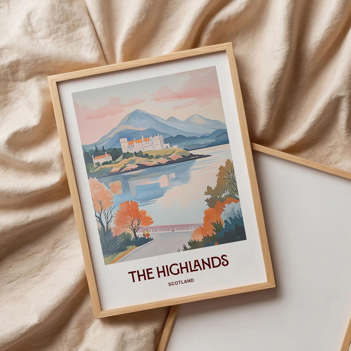 Scottish Highlands Castle Loch Mountain Watercolor Travel Poster - Image 3