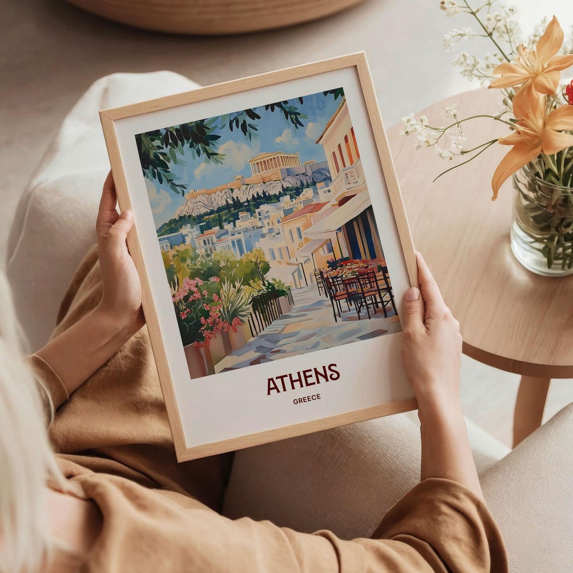 Athens Acropolis Parthenon Greece Watercolor Travel Poster Plaka - Image 5