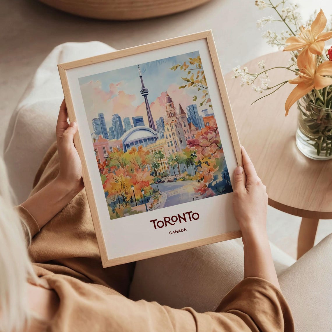 Toronto Canada CN Tower Skyline Autumn Watercolor Travel Poster - Image 5