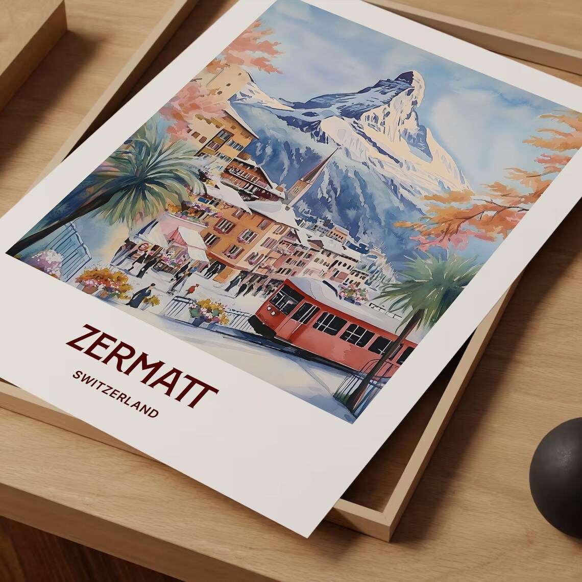Zermatt Switzerland Matterhorn Alpine Village Watercolor Travel Poster - Image 2
