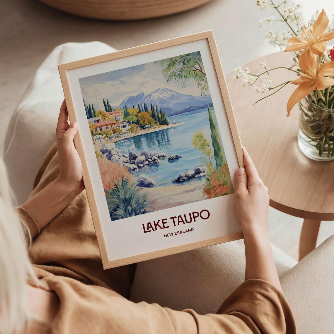 Lake Taupo Travel Print Minimalist Wall Art New Zealand Home Dcor Pastel Cityscape Art Gift For Art Lovers C35 625 - Image 5