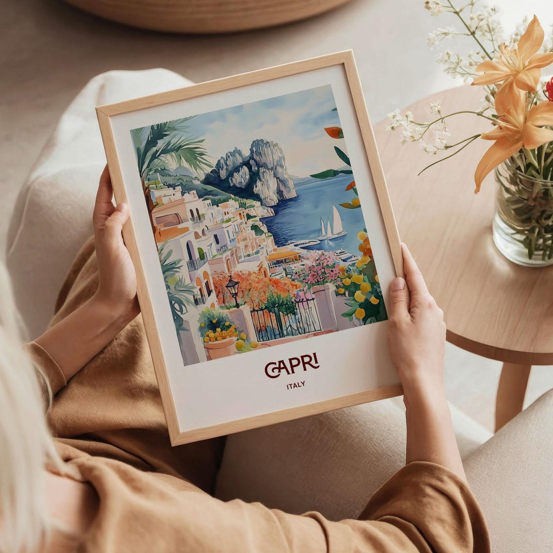 Capri Italy Faraglioni Cliffs Lemon Coast Watercolor Travel Poster - Image 5