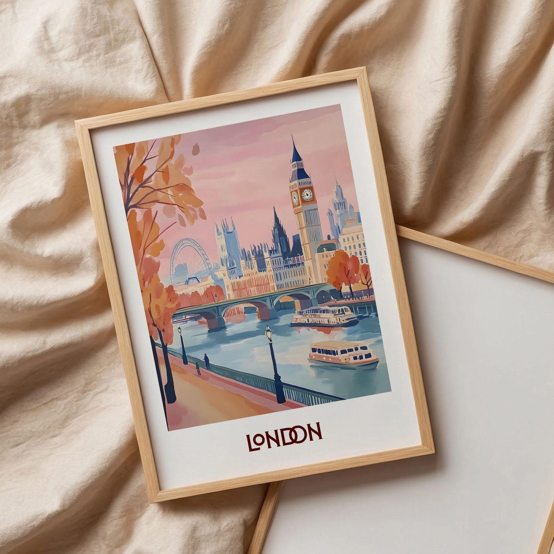 London City Skyline Autumn Thames Big Ben and London Eye Poster - Image 3