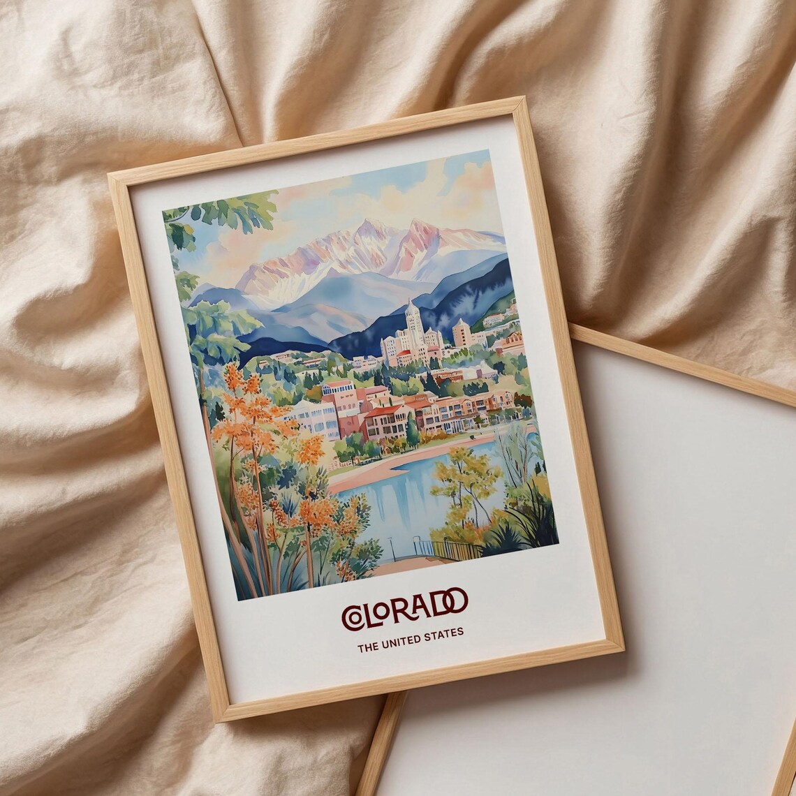 Colorado Mountain Resort Lake Peaks Watercolor Travel Poster USA - Image 3
