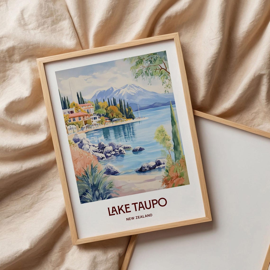 Lake Taupo Travel Print Minimalist Wall Art New Zealand Home Dcor Pastel Cityscape Art Gift For Art Lovers C35 625 - Image 3