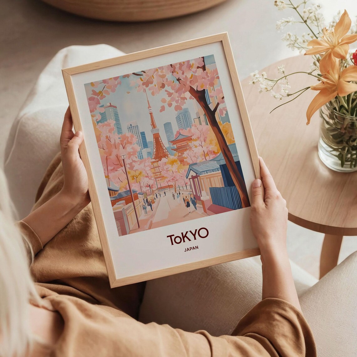 Tokyo Japan Cherry Blossom Street Tower Temple Travel Art Poster - Image 5