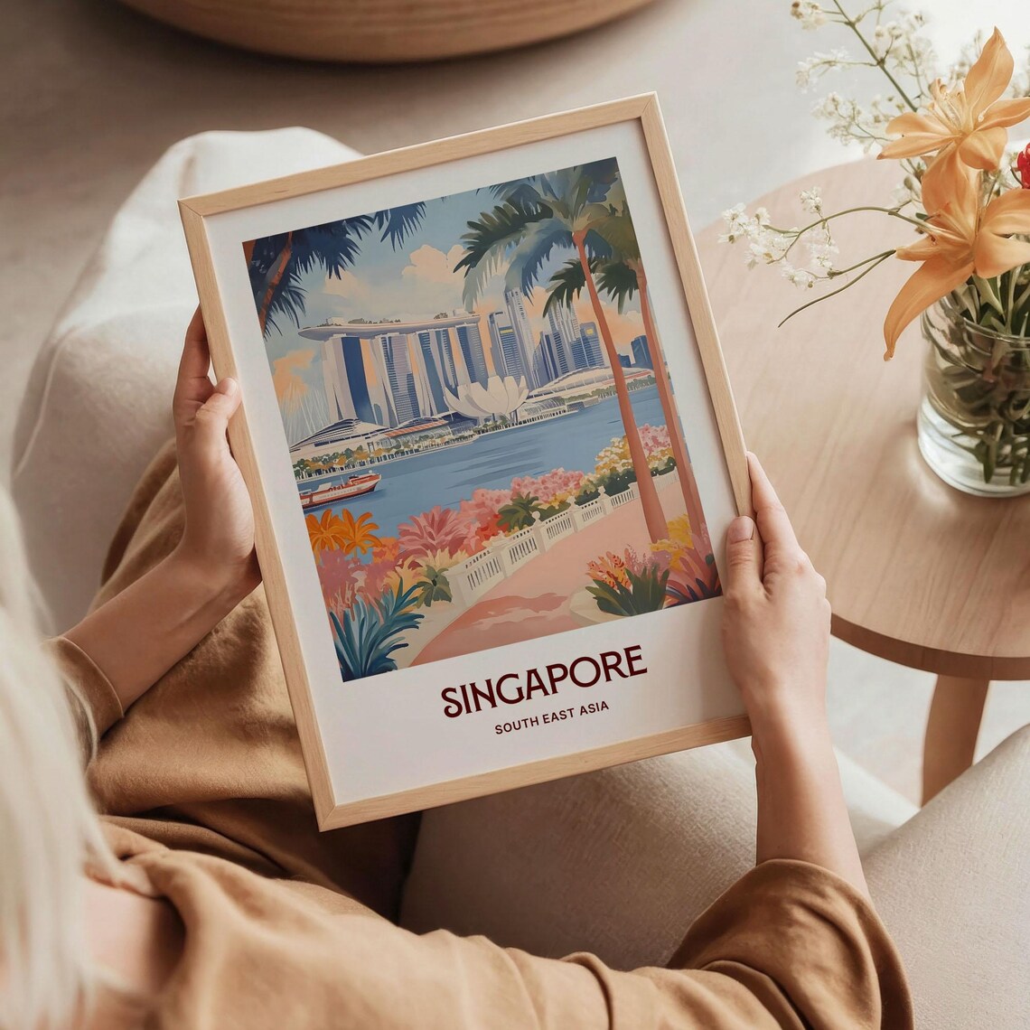 Singapore City Marina Bay Sands Skyline Palm Trees Travel Poster - Image 5