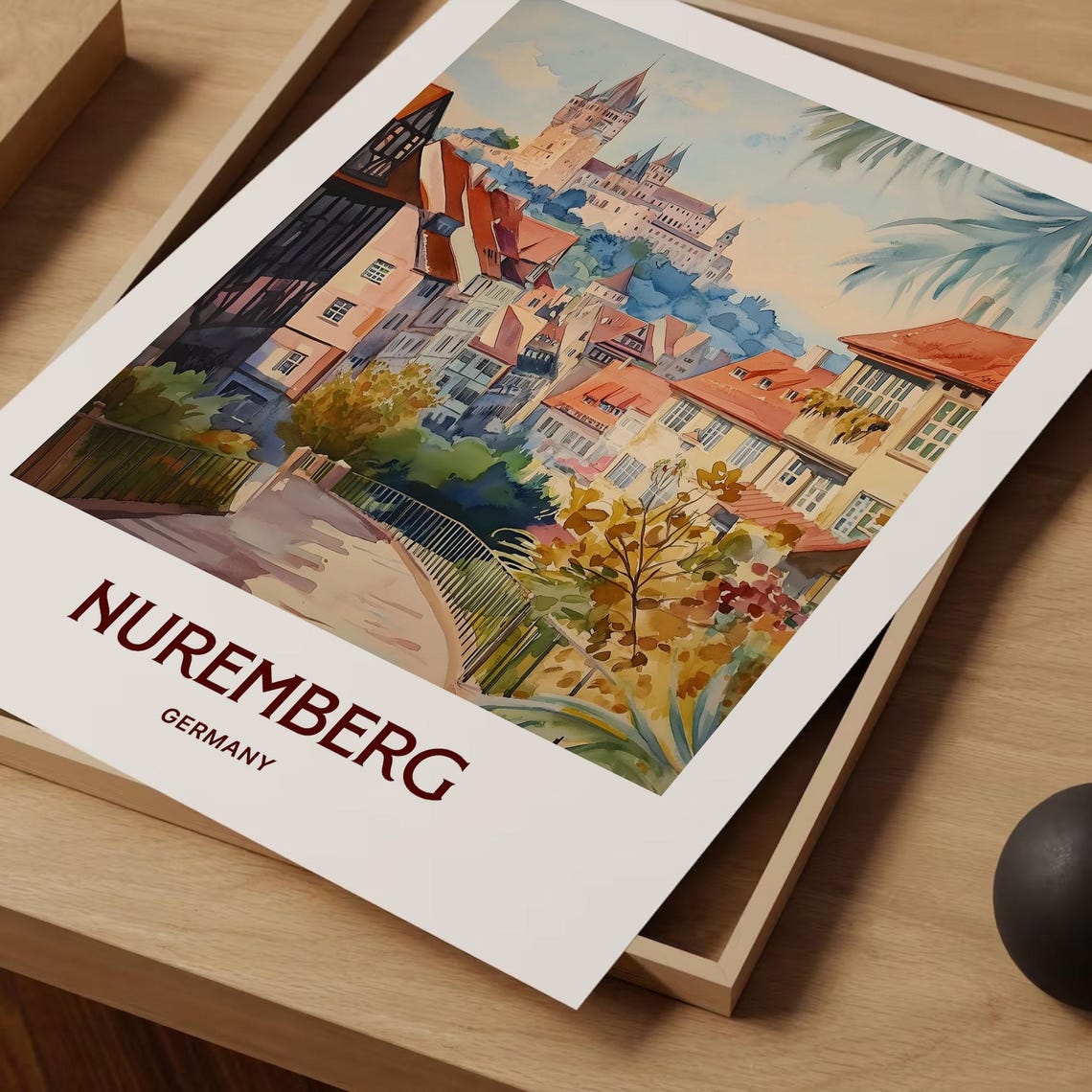 Nuremberg Germany Castle Hill Old Town Watercolor Travel Poster - Image 2