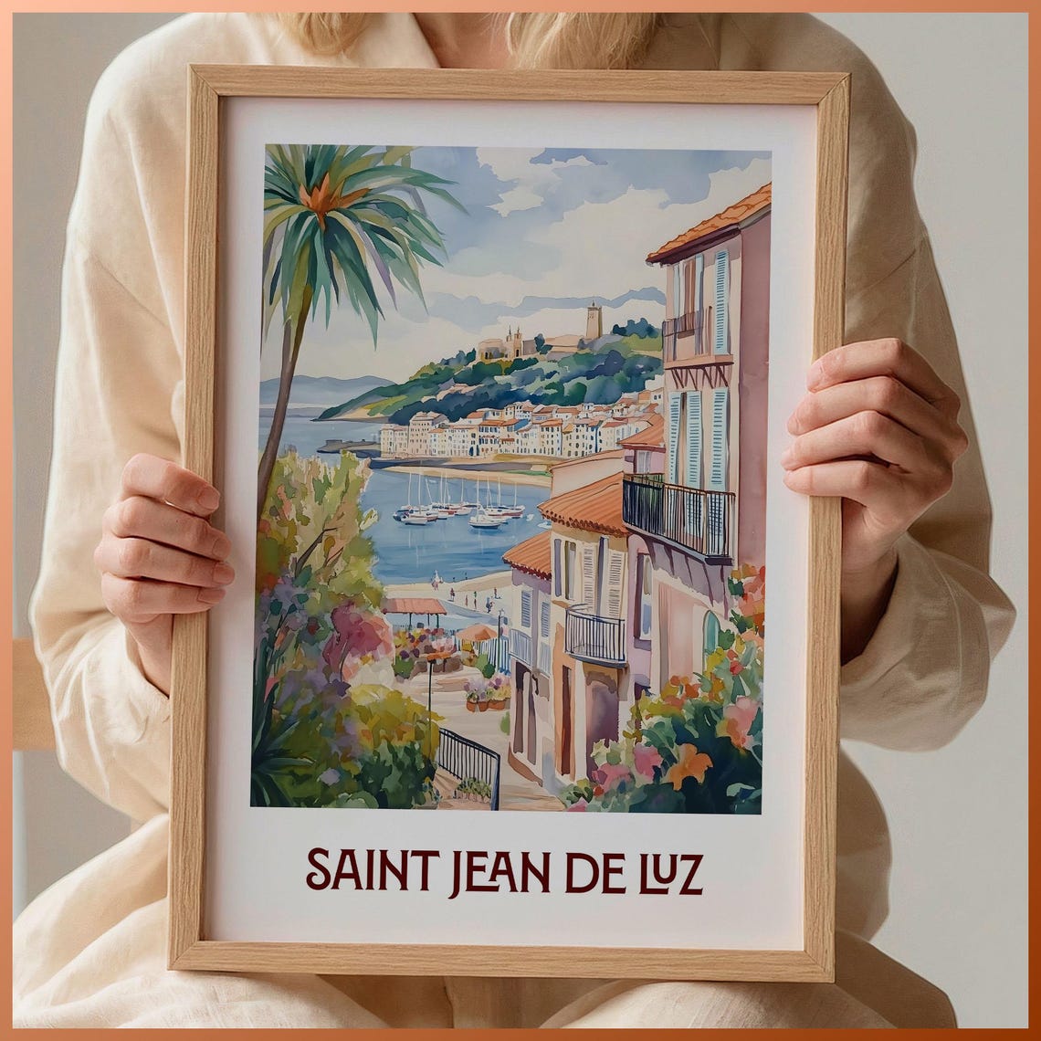 Saint Jean De Luz Basque Coast France Watercolor Travel Poster