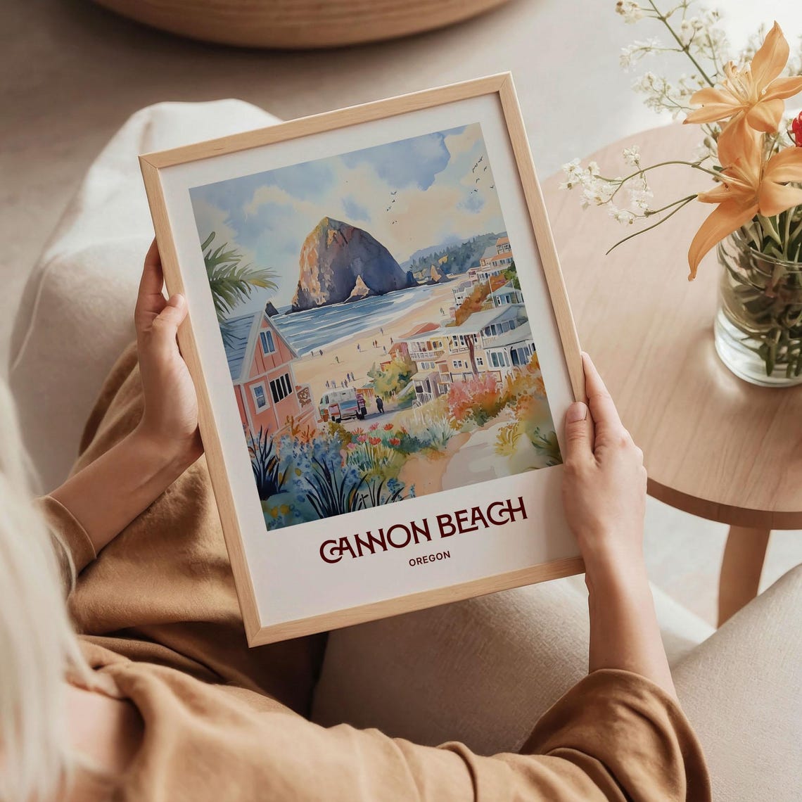 Cannon Beach Oregon Haystack Rock Seaside Watercolor Travel Poster - Image 5