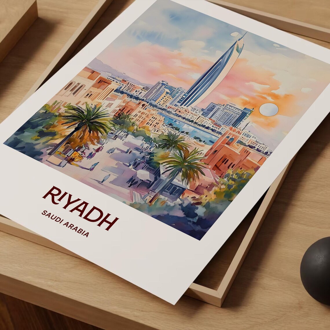 Riyadh Saudi Arabia Modern Skyline Sunset Watercolor City Poster - Image 2