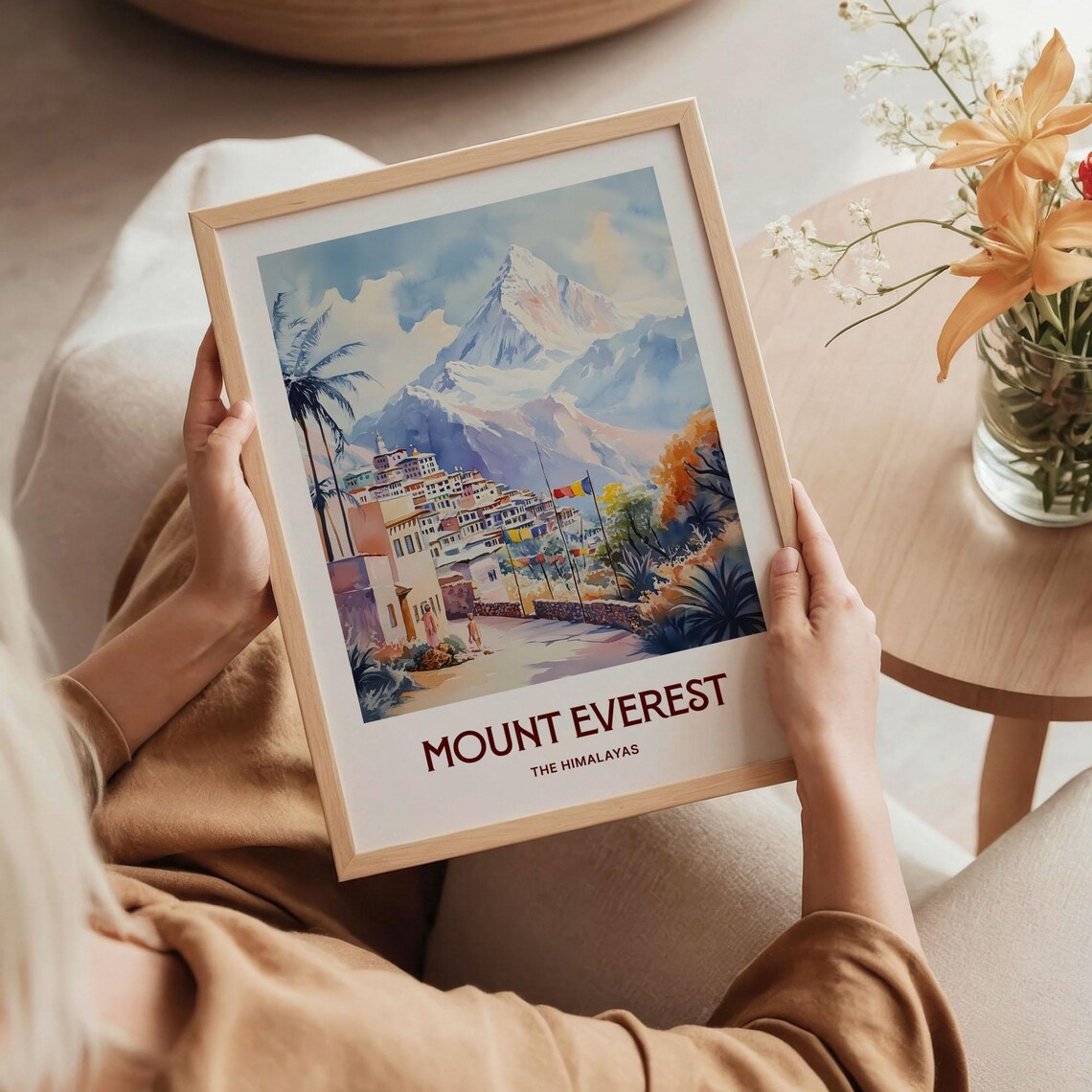 Mount Everest Himalayas Snow Peak Village Prayer Flags Travel Poster - Image 5