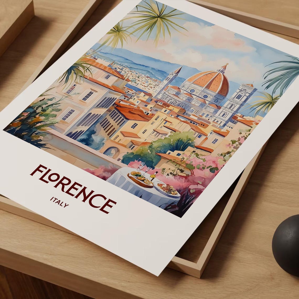 Florence Italy Duomo Cathedral Skyline Watercolor Travel Poster - Image 2