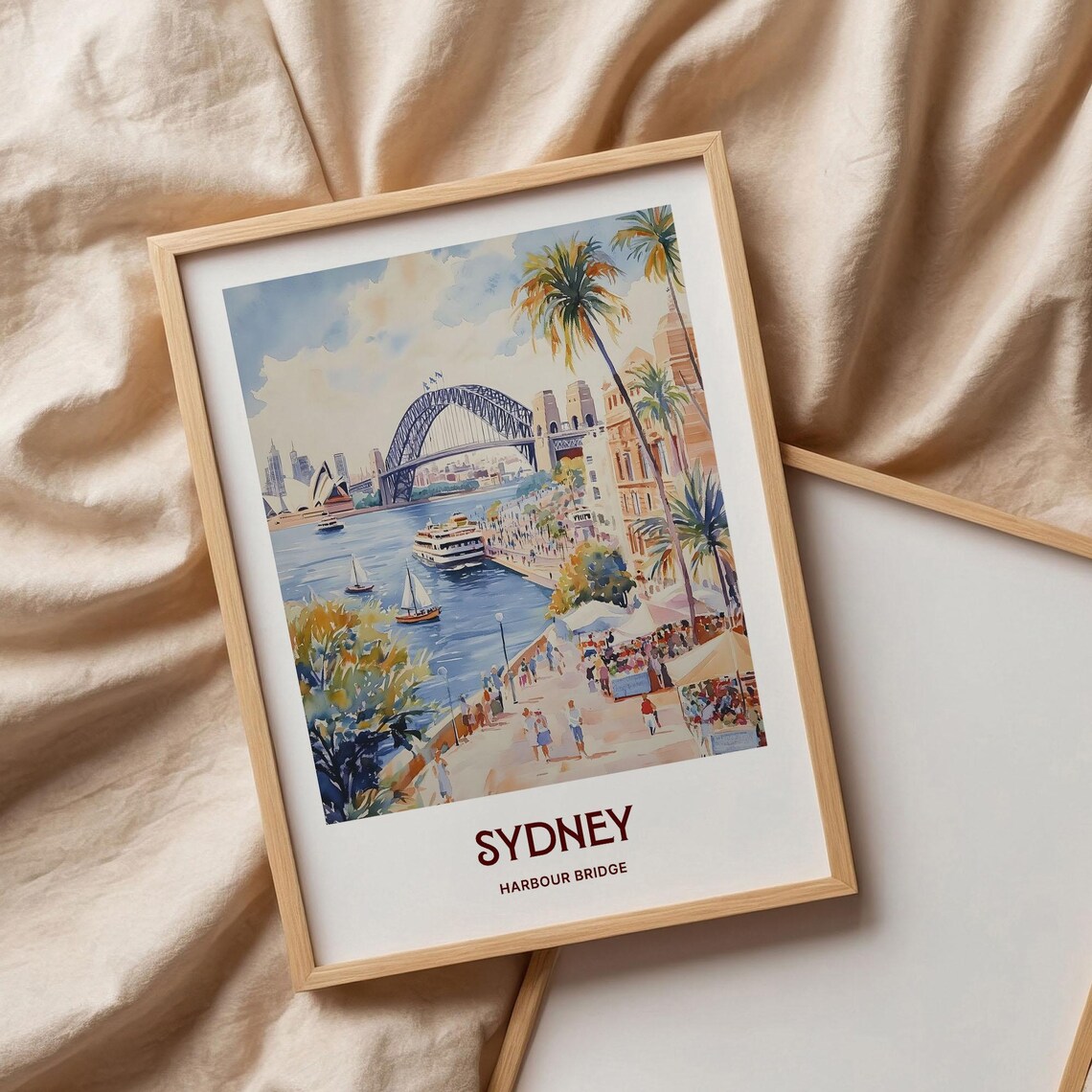 Sydney Australia Harbour Bridge Watercolor Waterfront Travel Poster - Image 3